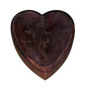 Indaba Heart Shaped Wood Spoon Rest Trinket Tray 8" Rustic Handmade India
